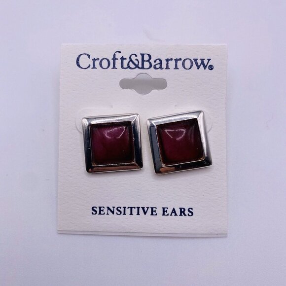 Croft & Barrow Purple Silvertone Square Stud Earrings New - Picture 1 of 3